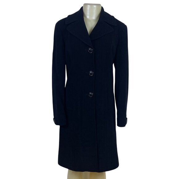 ColeHaan Jackets & Blazers - Cole Haan Womens Black Wool Blend Button-Up Long Coat Size 8
